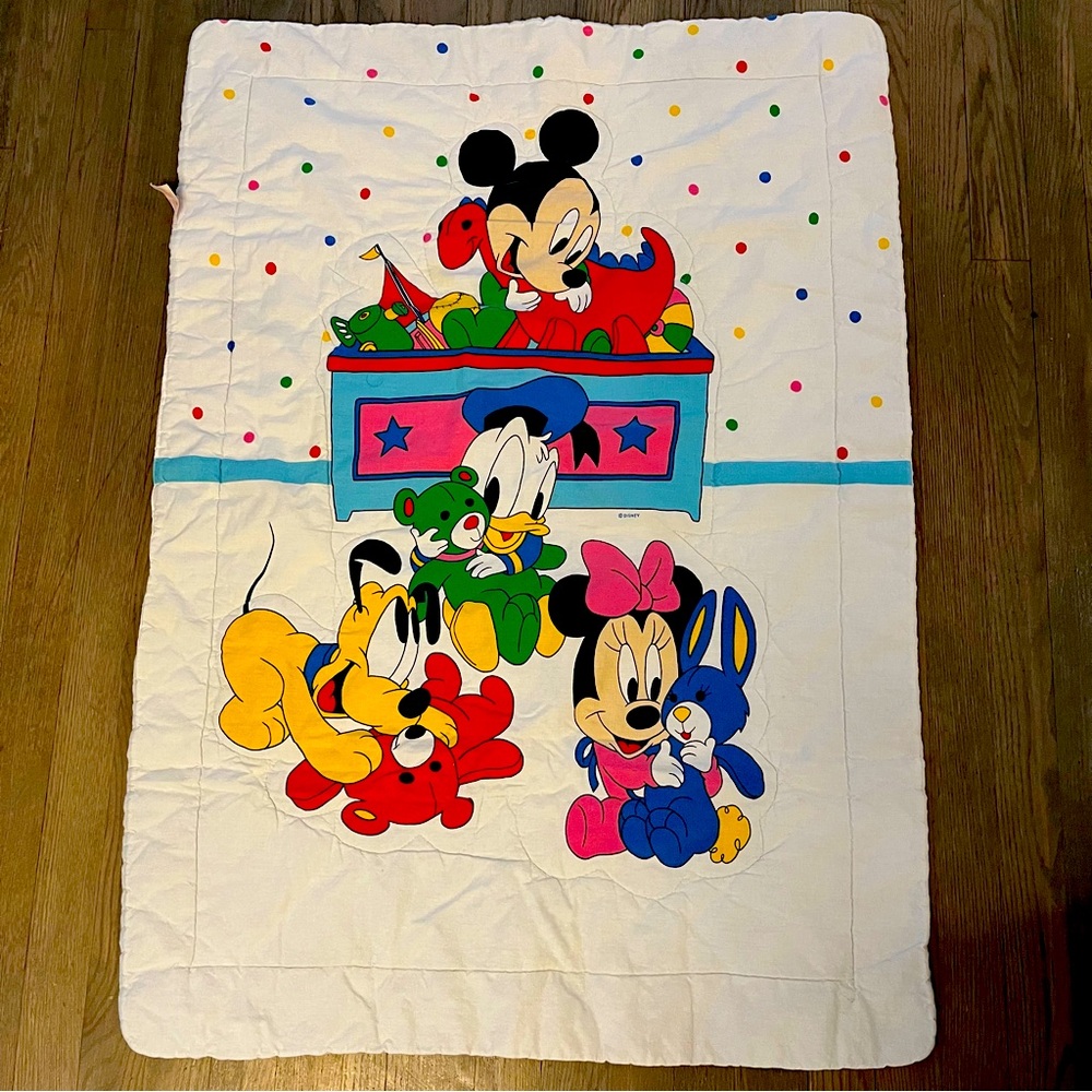 90s vintage Disney Mickey Mouse baby crib quilt